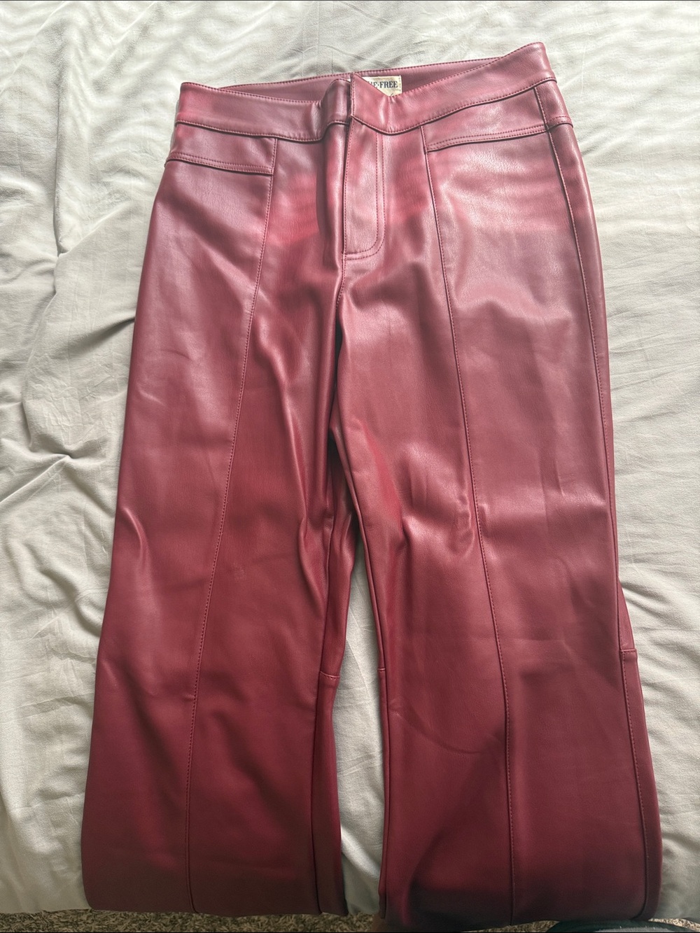 We The Free Faux Leather Pants in Burgundy and Cream